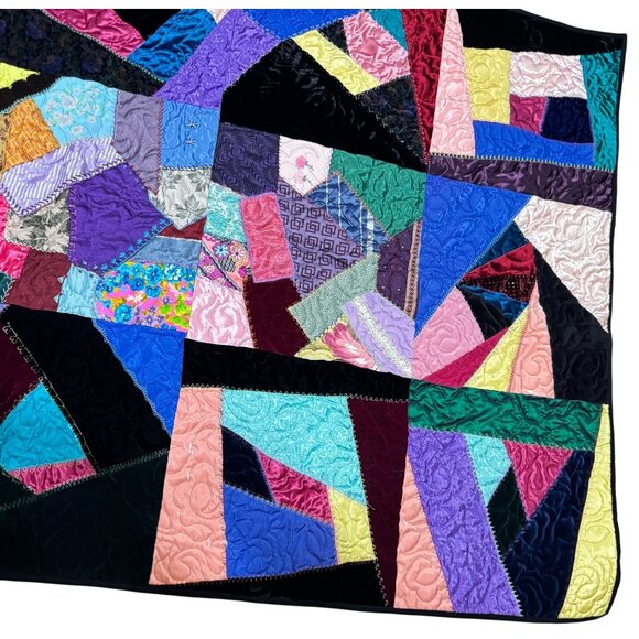 Crazy Quilt Handmade by the Valley Assembly Quilters Spokane Washington 42"x 72" - Picture 4 of 7